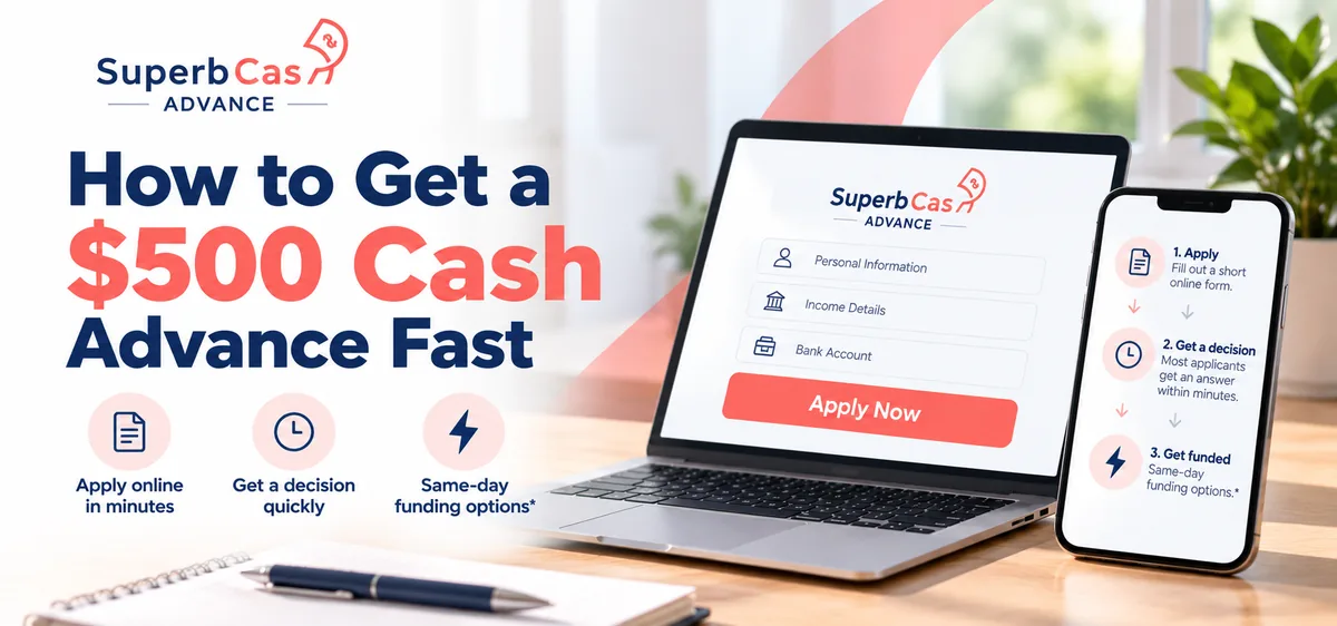 How to get a $500 cash advance fast with Superb Cash Advance: apply online, get a decision, get funded